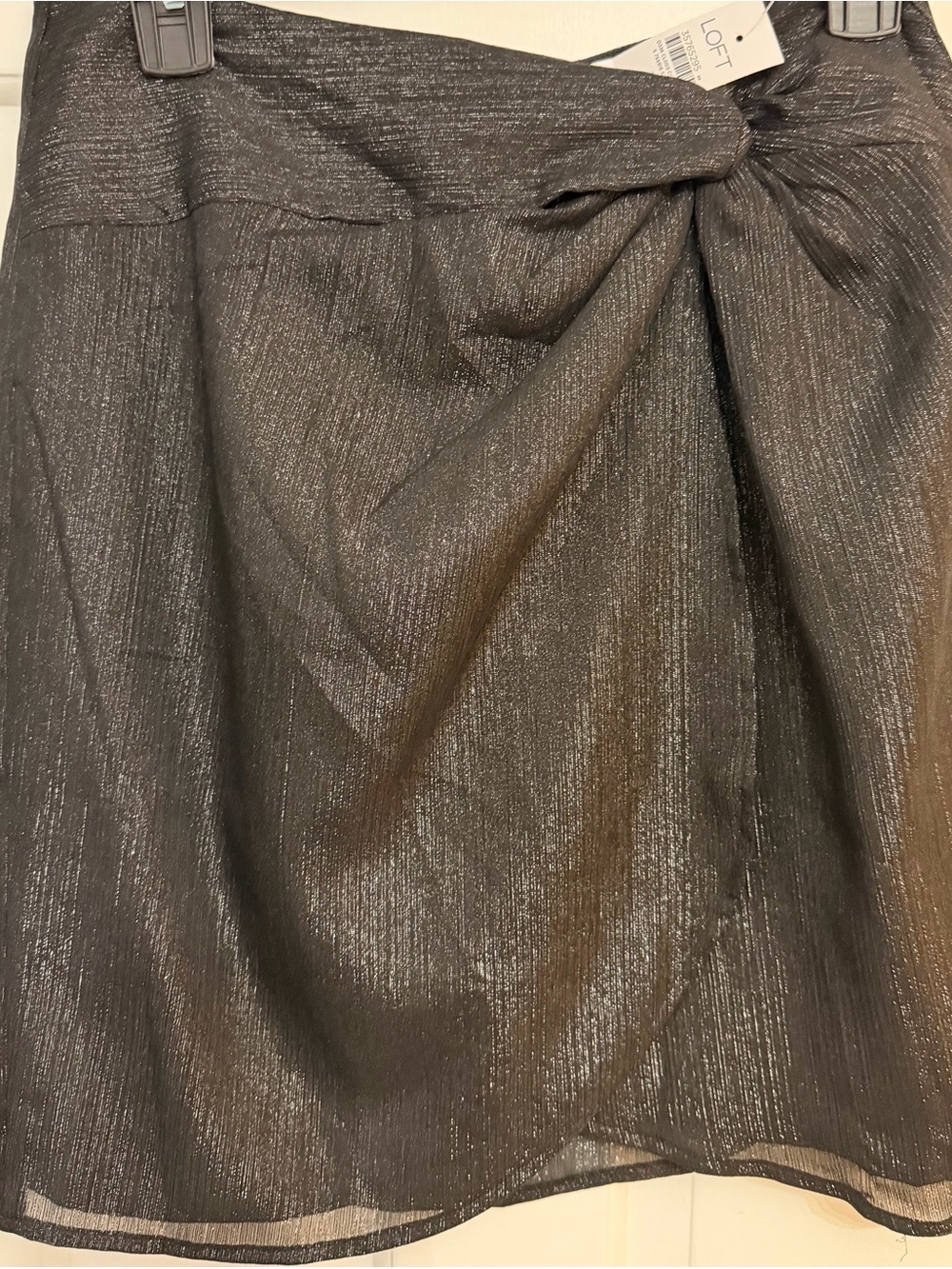 LOFT Shimmery Black Twist-Front A-Line Skirt